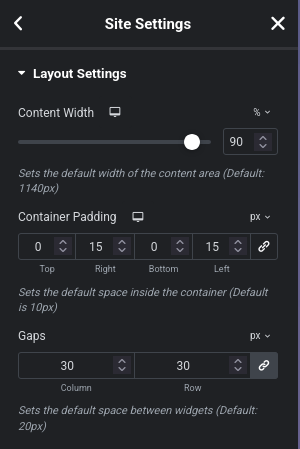 Elementor settings