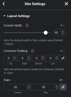 Elementor settings
