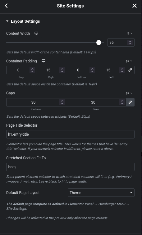Elementor settings