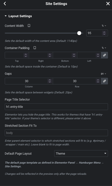 Elementor settings